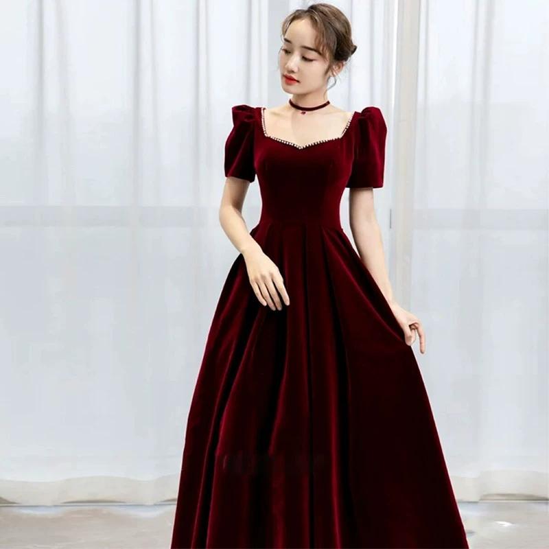 Бархатное демисезонное платье burgundy для невесты, большой размер