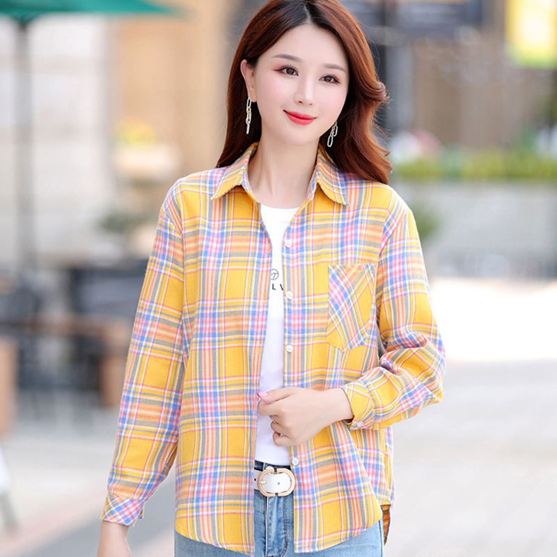 女性の長袖の綿の大きいサイズの格子のシャツの女性のファッションの修身はファッションの婦人服の上着のコートに合わせます。|undefined