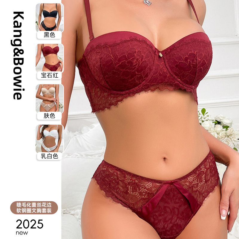 French Girl Sexy Bra Set Push-Up Small Breast Thin Top Support Bra Women's Steel Ring Lace Bra