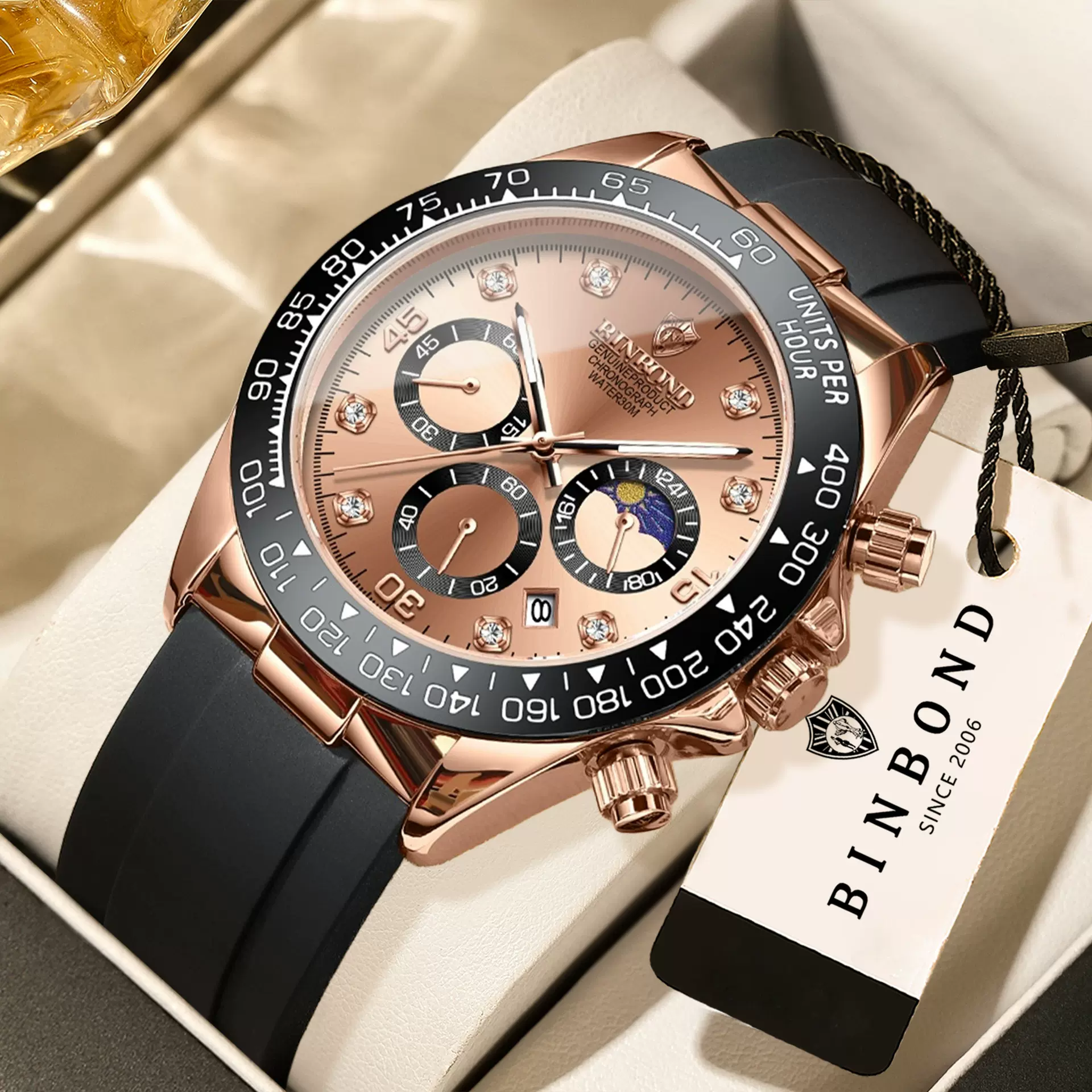 宾邦品牌手表外贸跨境多功能运动计时石英表抖音爆款男士手表男