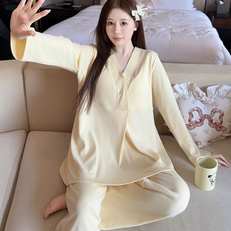 Summer Thin Pregnancy Pajamas with Breast Pads, Postpartum Nursing Confinement Clothes, Special Wearable Nursing Suits for Pregnant Women