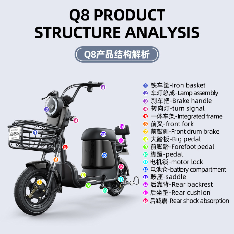 24 años batería nueva batería de litio extraíble batería de pedal 48V nuevo estándar nacional coche eléctrico larga resistencia Q8