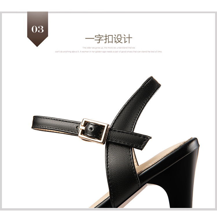Sandal cao gót nữ quai ngang hở ngón da bò thật gót 10 cm — Màu đen chi tiết 9