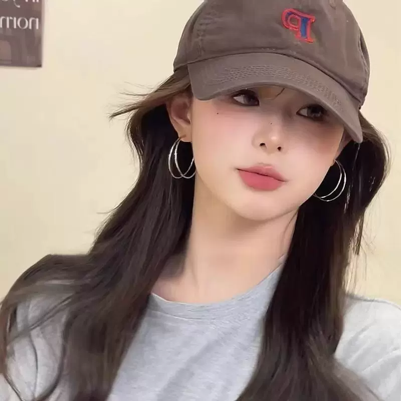法式简约高级感交叉双圈耳环小众设计感气质百搭耳夹夸张圆圈耳饰