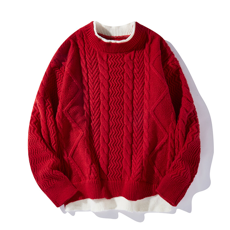 Herren-Pullover mit Zopfmuster und lockerer Passform – Retro-College-Pullover für Winter und Herbst_voghion.com