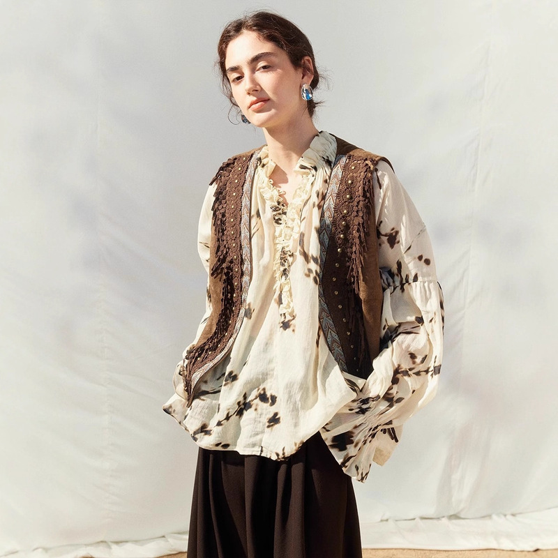 Yunnan, Sichuan, Western Xinjiang Vacation New Mint Fashion Brown Contrast Vest Bohemian Top Women's Short Jacket Yunnan, Sichuan, Western Xinjiang Vacation New Mint Fashion Brown Contrast Vest Bohemian Top Women's Short Jacket