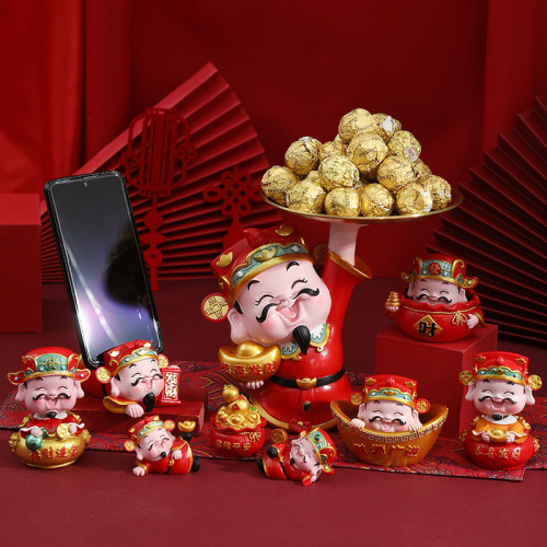 New Year God of Wealth Ashtray God of Wealth Candy Key Tray Ornament Mobile Phone Holder Shaking Car Ornament Gift