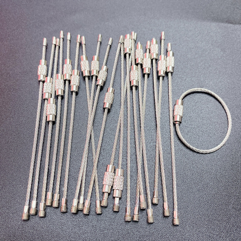 在庫卸売 1.5*150mm ステンレス鋼ワイヤーロープ ゴム被覆ワイヤーリング アルミ製キーホルダー 韓国風|undefined