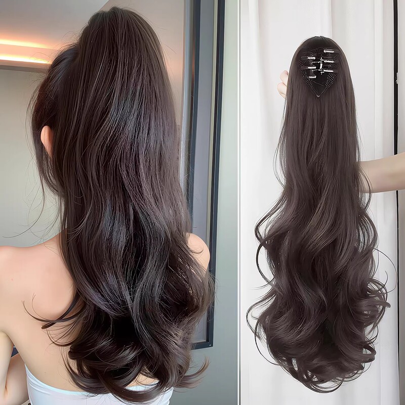 Clip-In Ponytail Wig for Women, Korean Style High-Tied Big Wavy Hair, Internet Celebrity Fake Braided Hair, Natural Fluffy Fake Ponytail Clip-In Ponytail Wig for Women, Korean Style High-Tied Big Wavy Hair, Internet Celebrity Fake Braided Hair, Natural Fluffy Fake Ponytail