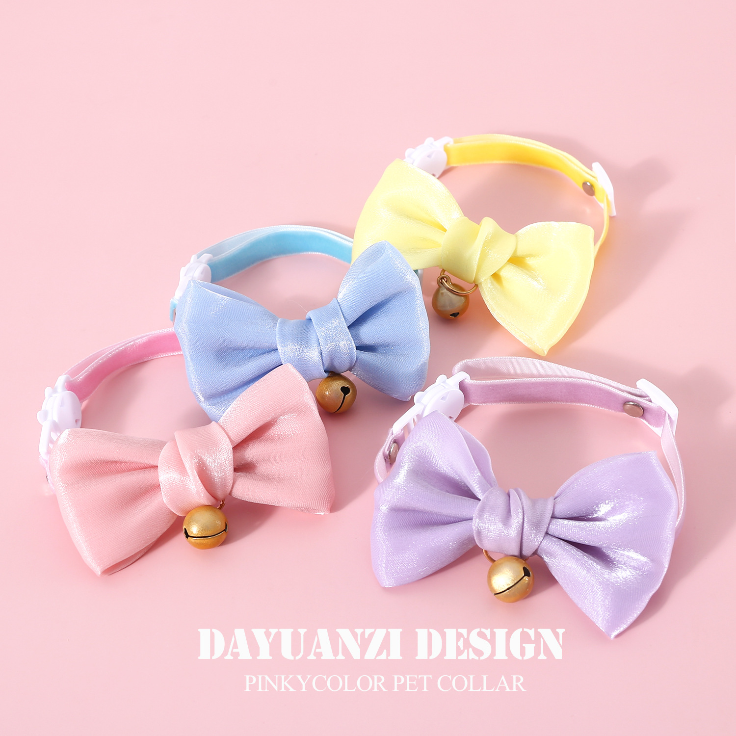 Mascotas gatos Teddy perros de terciopelo princesa colorida perlada arco anti-asfixia collar campanas de ensueño corbata cadena