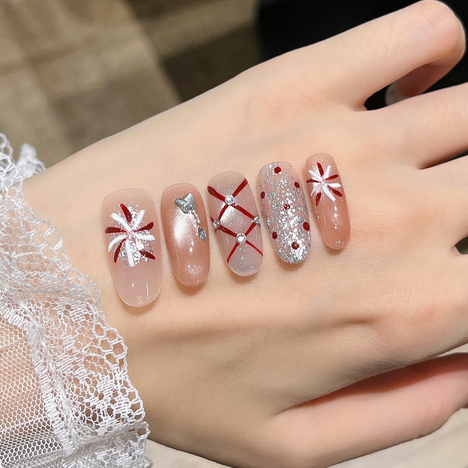 Nuevo parche de uñas falsas de invierno y otoño desmontable de uñas de ojo de gato oval manuales