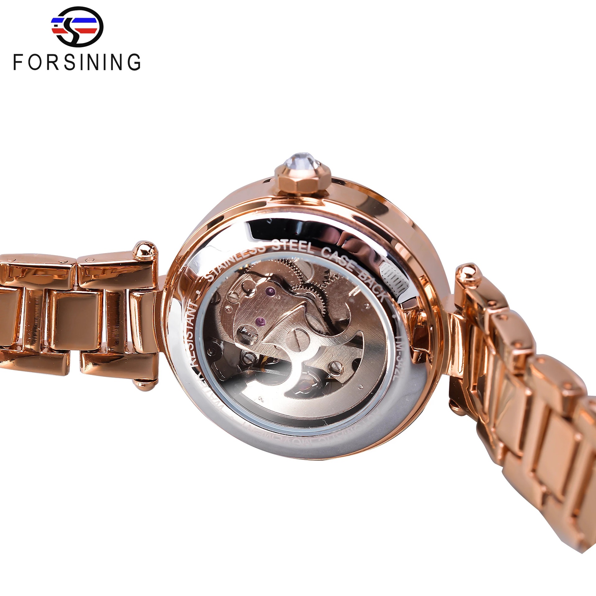 Forsining stijl dames automatisch mechanisch horloge met uitgeholde wijzerplaat, modieus casual, waterdicht met strass steentjes_voghion.com