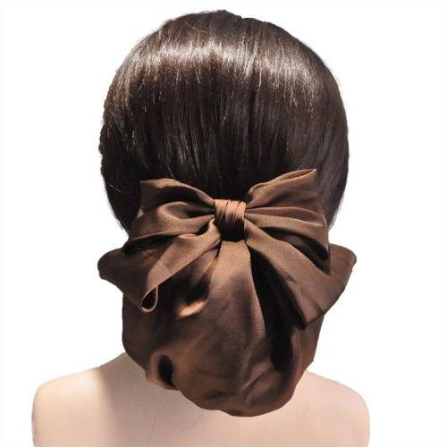 Fabric Large Bow Pouch Hair Net for Frizzy Short Hair, Professional Work Hair Net with Bow Hair Clip Hair Accessory
