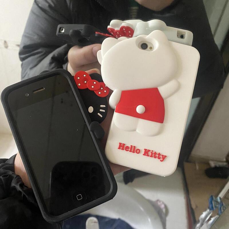 Three-Dimensional Black and White Probe Kt Apple 4S Spare Phone Case 5C Silicone 6Sse678Plus151413Kt Cat