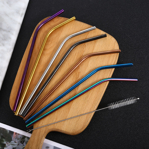 304 stainless steel colorful straw set cocktail metal drinking straw pearl milk tea straw can be customized with logo
