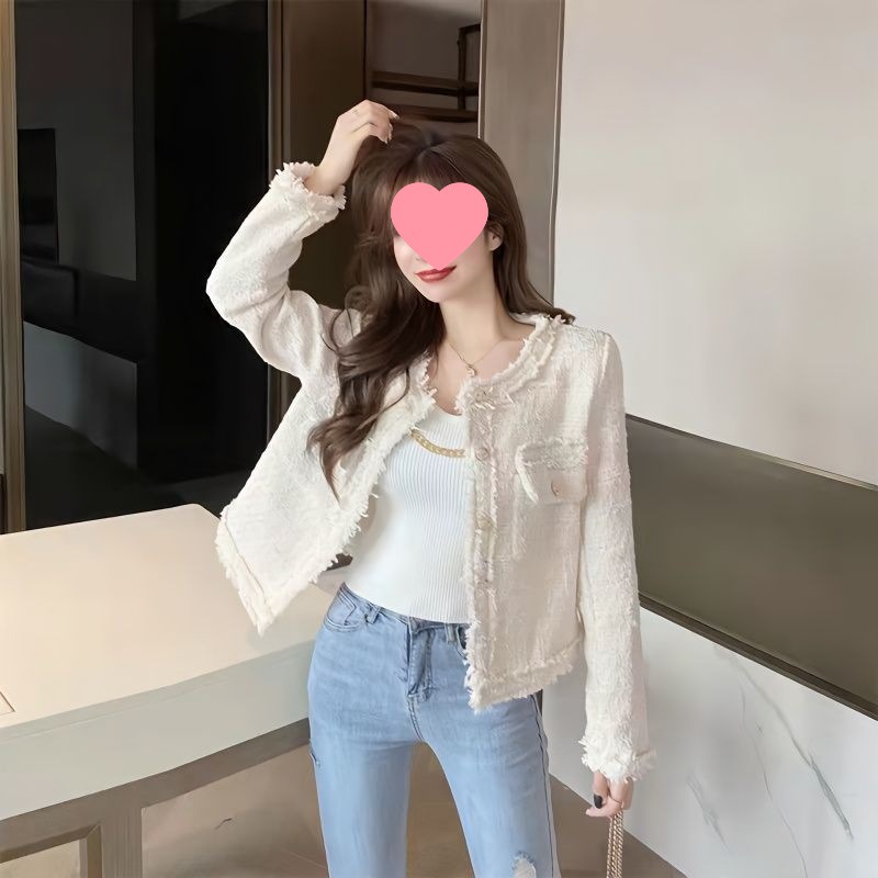Elegant Socialite Tweed Short Jacket 2023 Women's Autumn Winter Korean Style Casual Versatile Jacket Top Trend