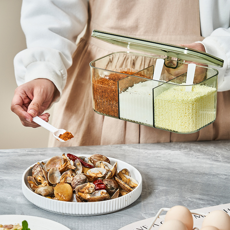 Kit de caja de condimentos combinado multiplaca en la cocina doméstica condimento de sal monosodium glutamato pimienta condimento de almacenamiento de cultivos