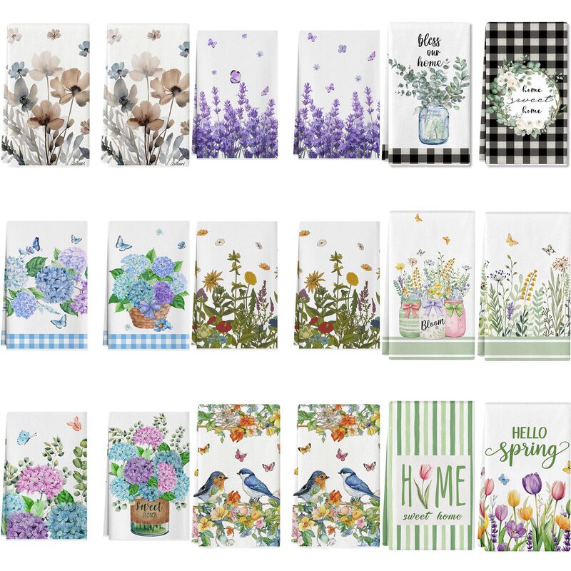 Amazon Cross-Border Towel, Ultra-Soft Printed Absorbent Dish Towel, Fresh Floral Kitchen Dishwashing Cleaning Towel