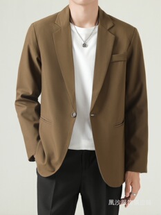 Hong Kong Style Ins Retro Casual Suit Men's Spring and Autumn New Fashionable Brand Loose plus size Suit Jacket Coat Huang Sha