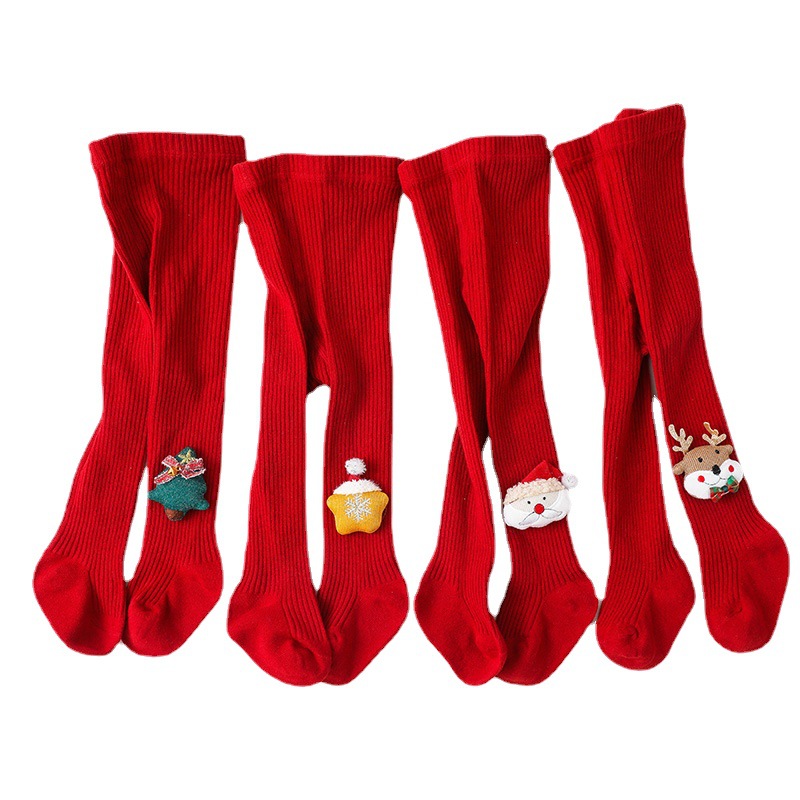 Niñas polainas Navidad rojo muñeca pantimedias algodón Primavera, otoño e invierno Bebé pantimedias bebé pantimedias