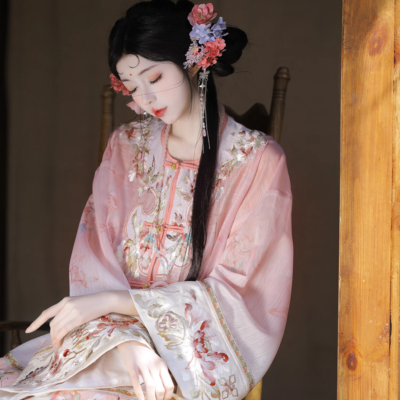 春の手紙-デイリーグラデーションプリント改良された中国風の漢の女性の刺繍入りスカートレトロ中国風の春夏スタイル|undefined
