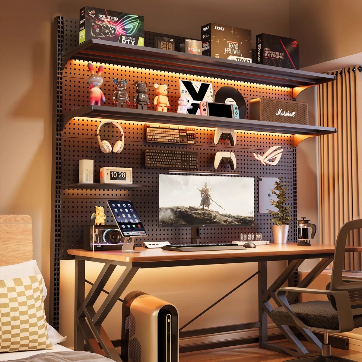 Perforated Board Vertical Storage Rack Bedroom Bookshelf Computer Desktop Renovation Punch-Free Display Rack Storage E-Sports Wholesale