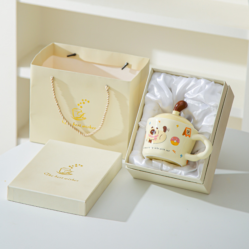 Divertido gato de dibujos animados tazas con cubierta de oficina adorable ins tazas de cerámica tazas de regalo creativas personales