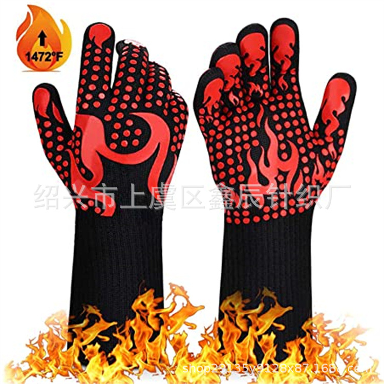 Bbq500 grados aramida resistente a altas temperaturas guantes ignífugos horno microondas aislamiento térmico hornear silicona barbacoa guantes
