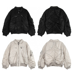 Thug club星月リベット金属ファスナーbober飛行ジャケット小衆重ポンド綿服短幅コート