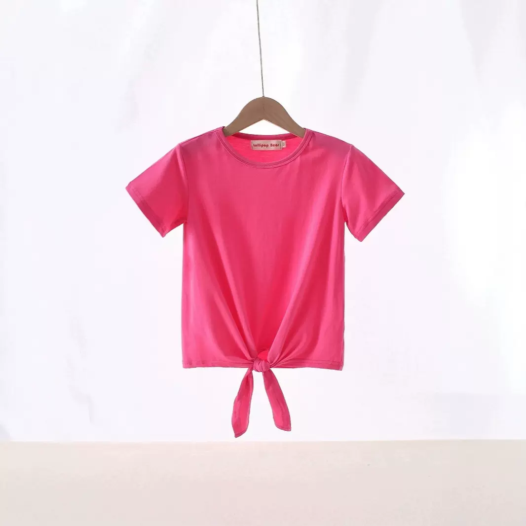 2025夏款女童蝴蝶结休闲时尚短袖儿童t恤童圆领上衣厂家直销跨境