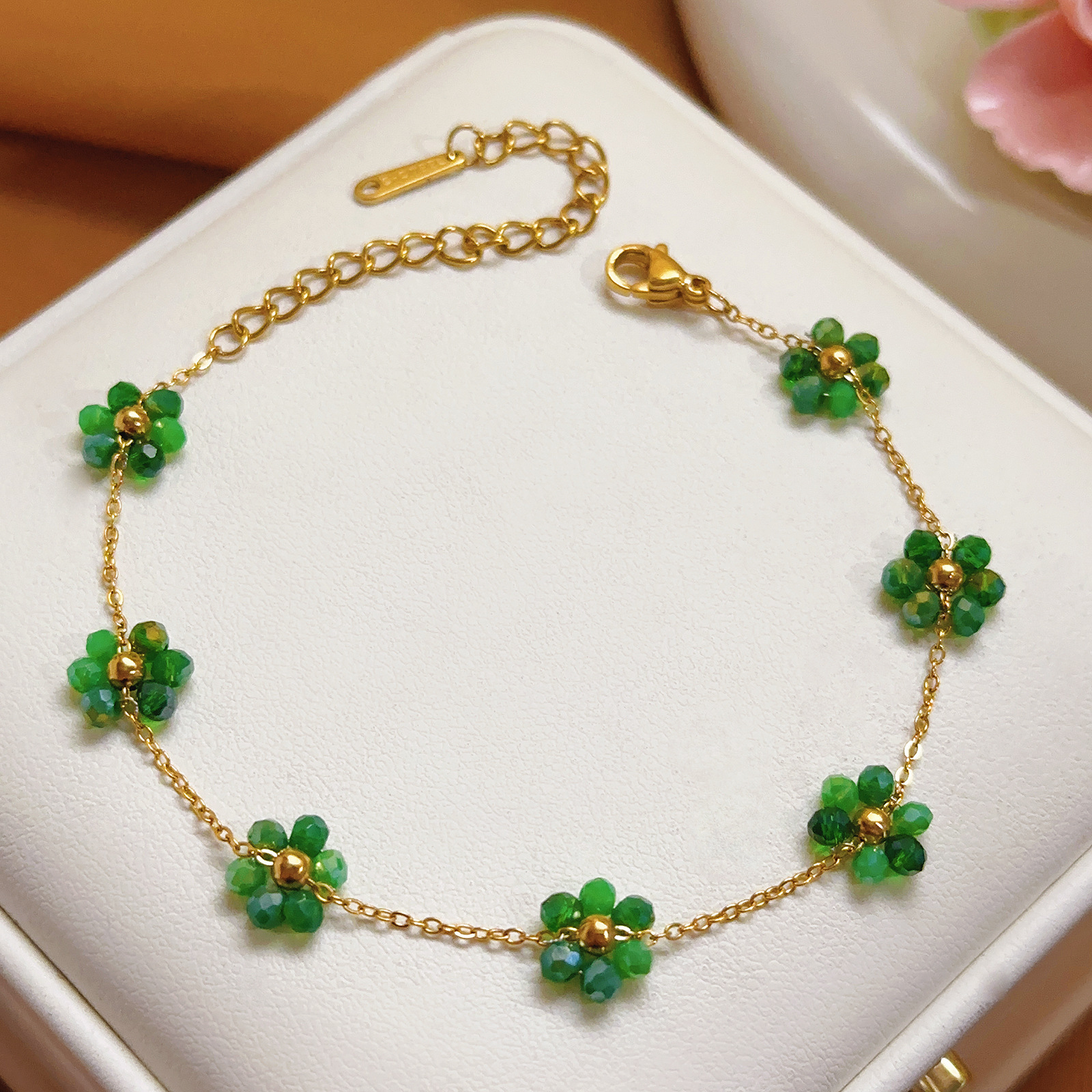 Boemia transfronteriza collar de cuentas pulseras tobillas hechas a mano niña pequeña flor perlas de vidrio titanio conjunto de joyería de acero image 6