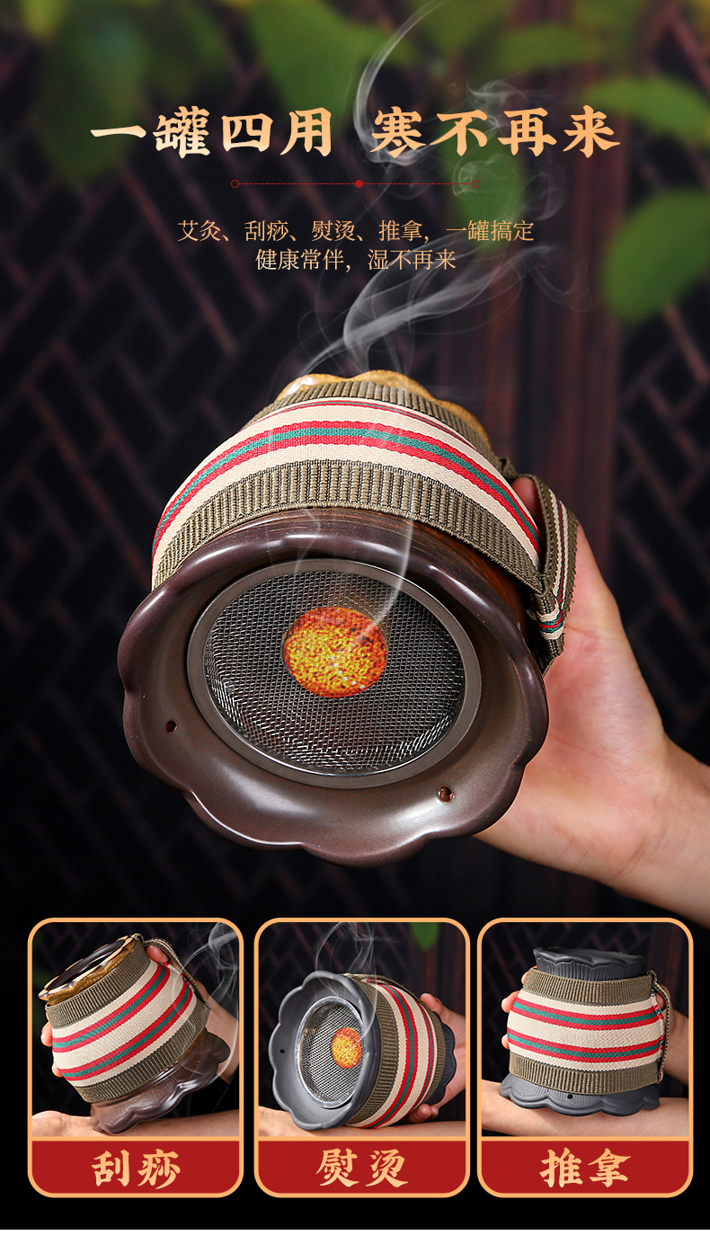 Ceramic Fire Dragon Cup Moxibustion Tool Medium Size with Cloth Cover for TCM Warm Therapy overview