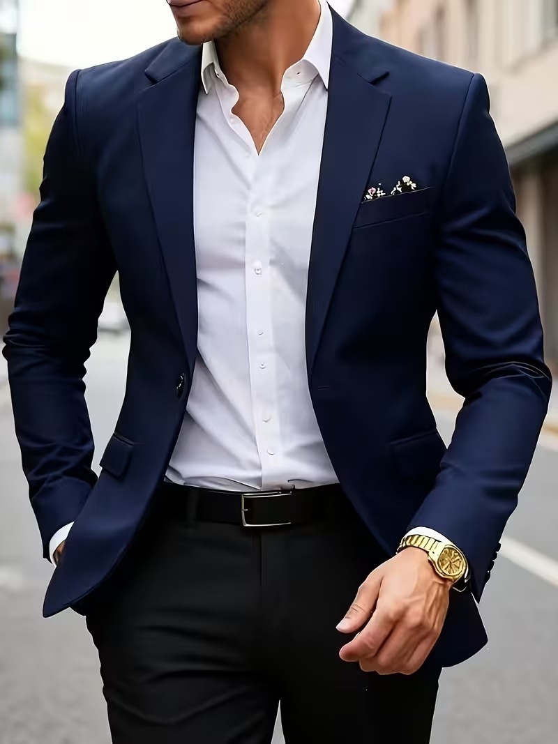 Modern Slim Fit Mens Blazer Single Breasted Casual Suit Jacket_voghion.com