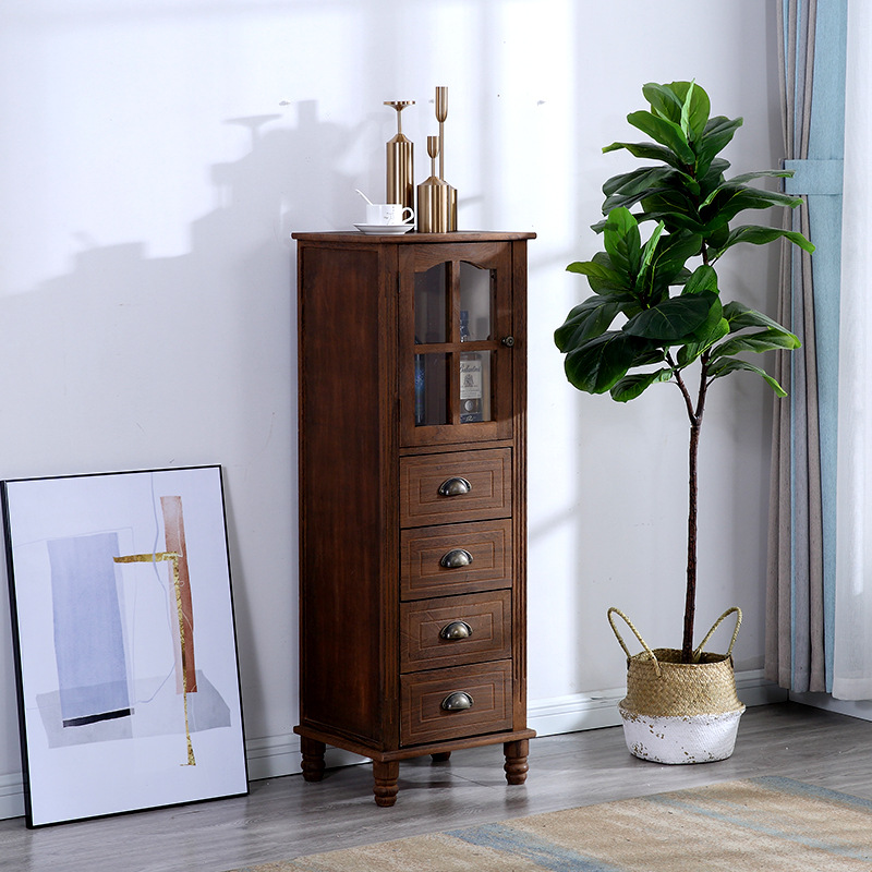 American retro meseta de cabecera de madera sólida hendidura pequeño vinícola tipo cajón 40CM gabinete de almacenamiento TV sala de estar vertical