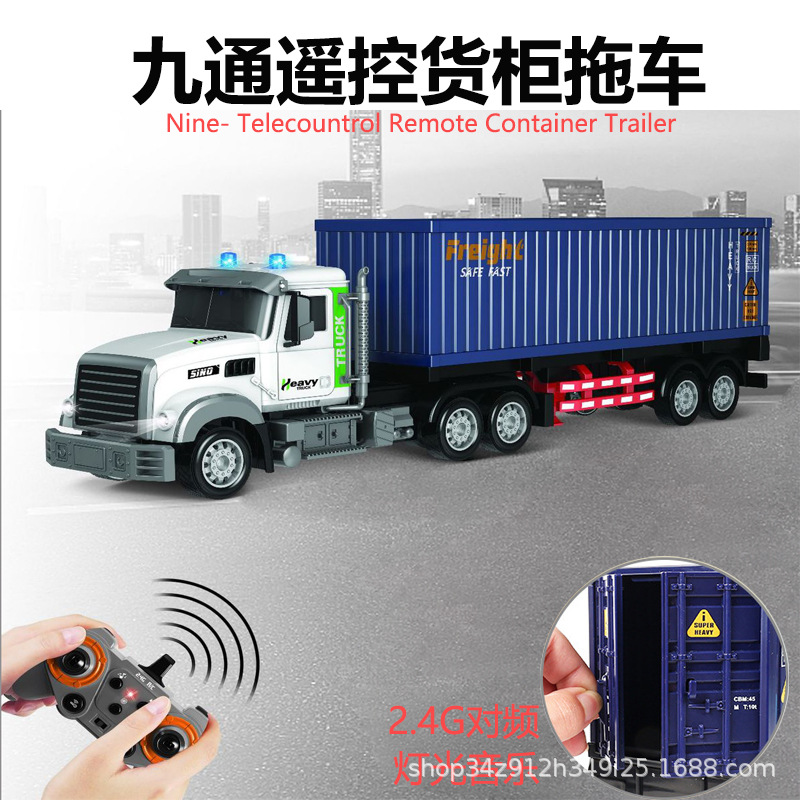 Transfronterizo eléctrico remoto contenedor remolque con iluminación y música transporte de doble capa contenedor simulado juguetes para niños