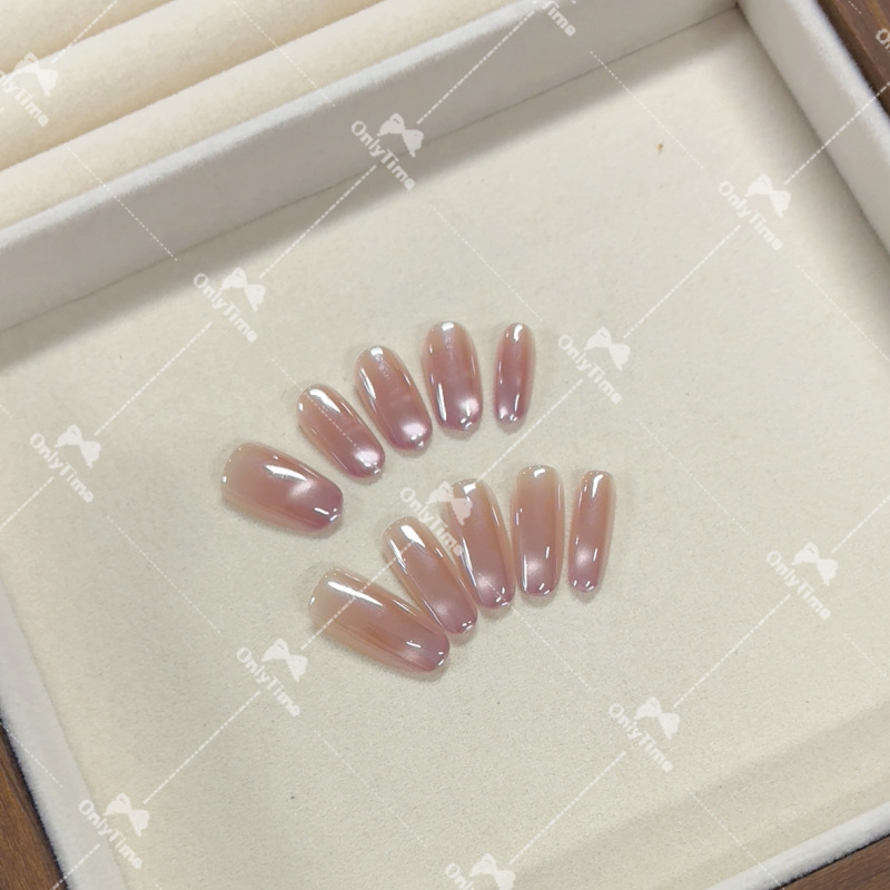 [Zi Chen Gel] Purple Electroplated Cat-Eye Long Daily Wear Nails with Whitening and High-End Nails