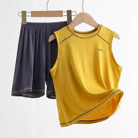 男童家居服男青少年莫代尔背心套装柔软家居服套装薄款舒服夏日女