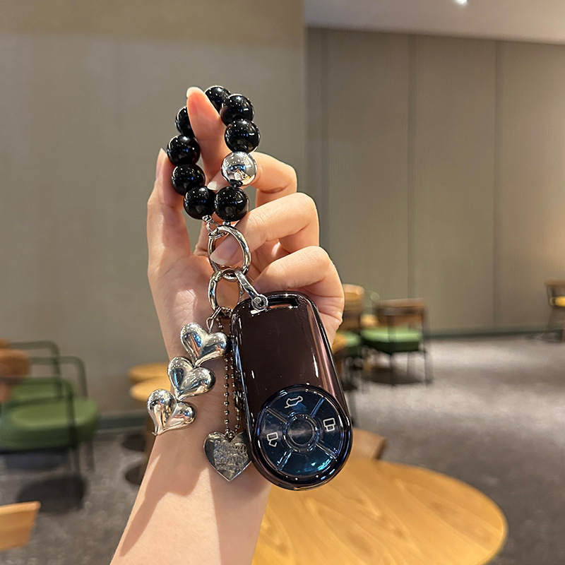 투명한 검은 스몰 사이즈 검은 구슬 체인 실버 사랑 펜던트