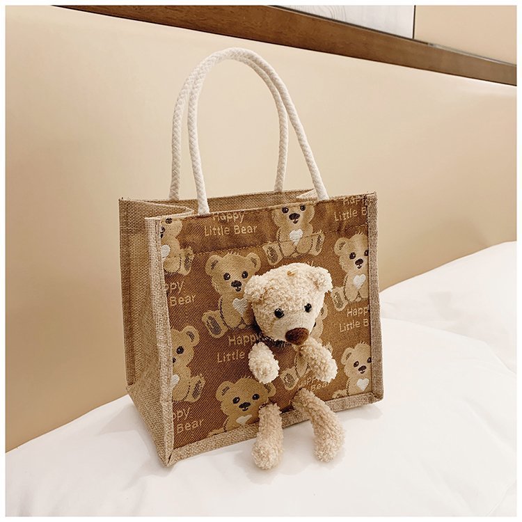 Portable lunch box, canvas bag 2021 new Korean version Instagram college student class bear tote bag undefined