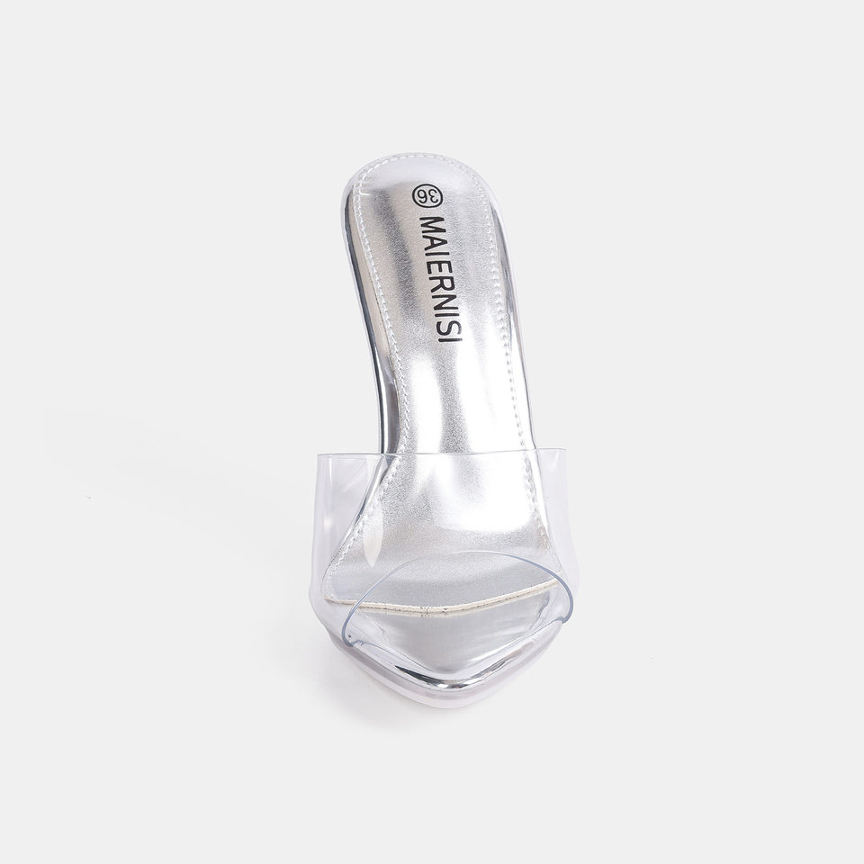 Giày sandal nữ mũi nhọn quai ngang trong suốt, gót nhọn siêu cao — Màu be, Màu bạc, Màu trắng, Màu tím chi tiết 5