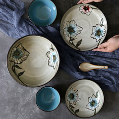 歐美客日式復古陶瓷餐盤吃飯碗湯碗創意家用深盤菜盤子米飯碗調羹