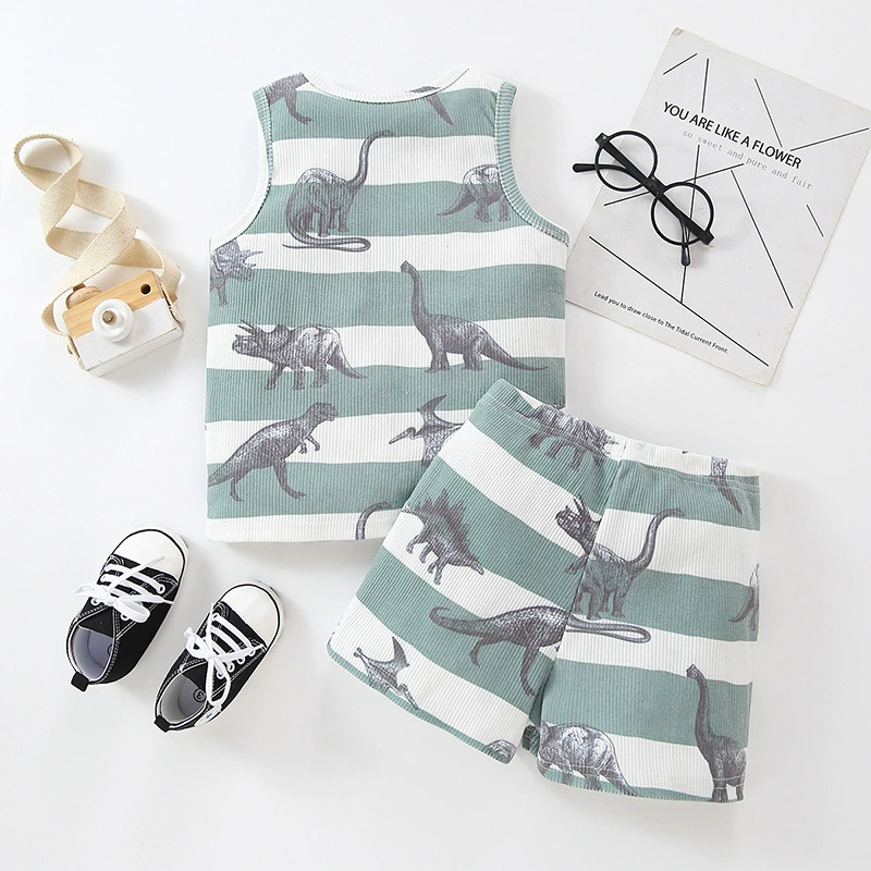 Children's vest, summer set, dinosaur sleevless for boys, short sleeve T-shirt, shorts