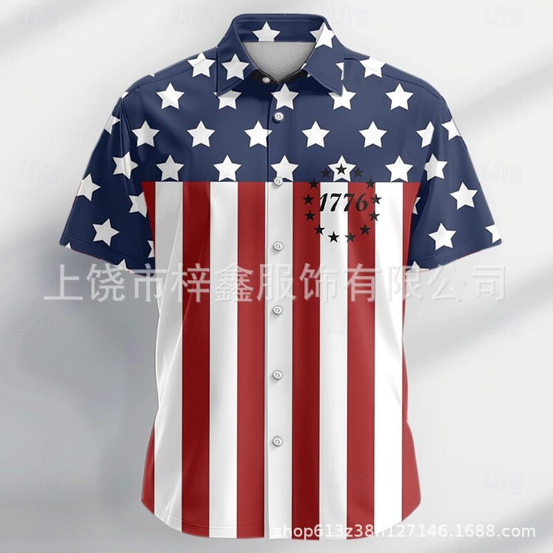 Independent Brand Printed 250 American Flag Patriotic Shirt New Summer Casual Men's Vacation Beach Source