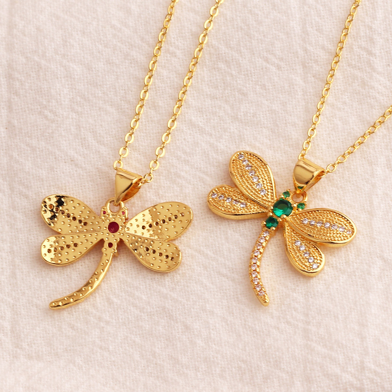 Fashion Dragonfly Copper Inlay Zircon Pendant Necklace 1 Piece