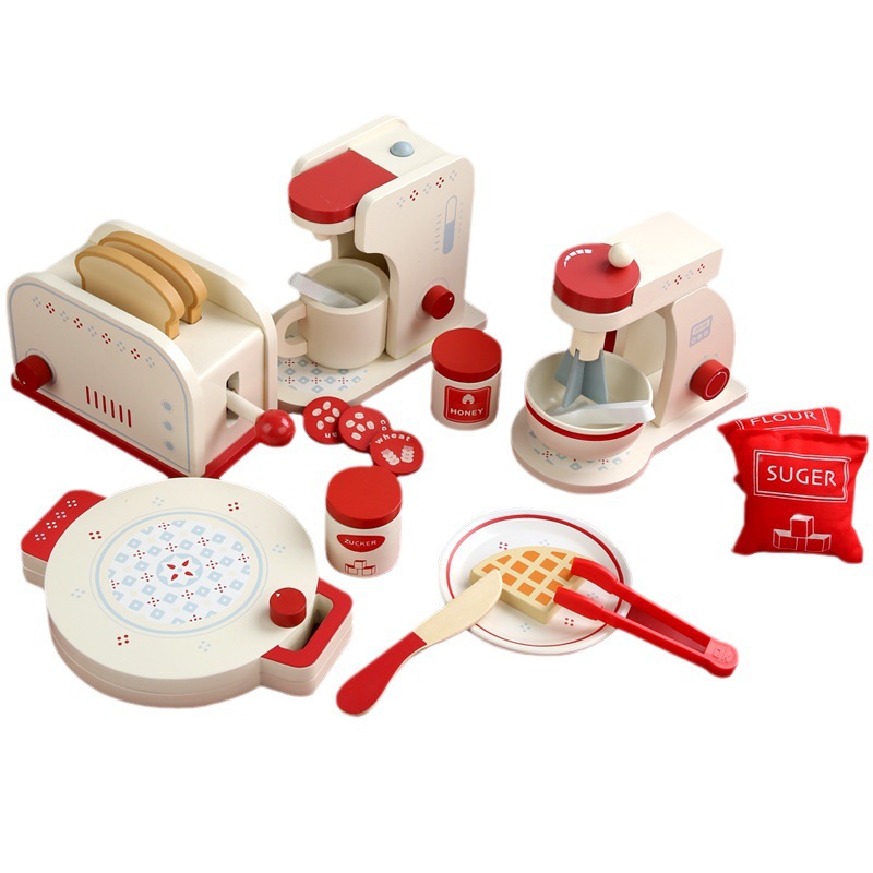 Play House juguetes educativos de simulación de madera juego de té cafetera fabricante de pan juego de rol de cocina de jardín de infantes