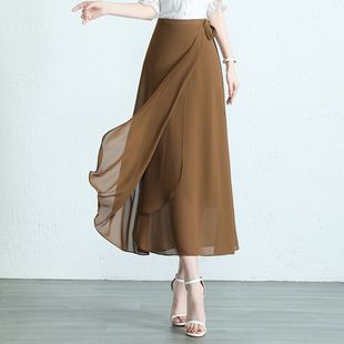 One-Piece Skirt 2025 New Chiffon Skirt Women's Summer Thin High-Waisted Belly-Covering Slimming Look Western-Style One-Step Skirt