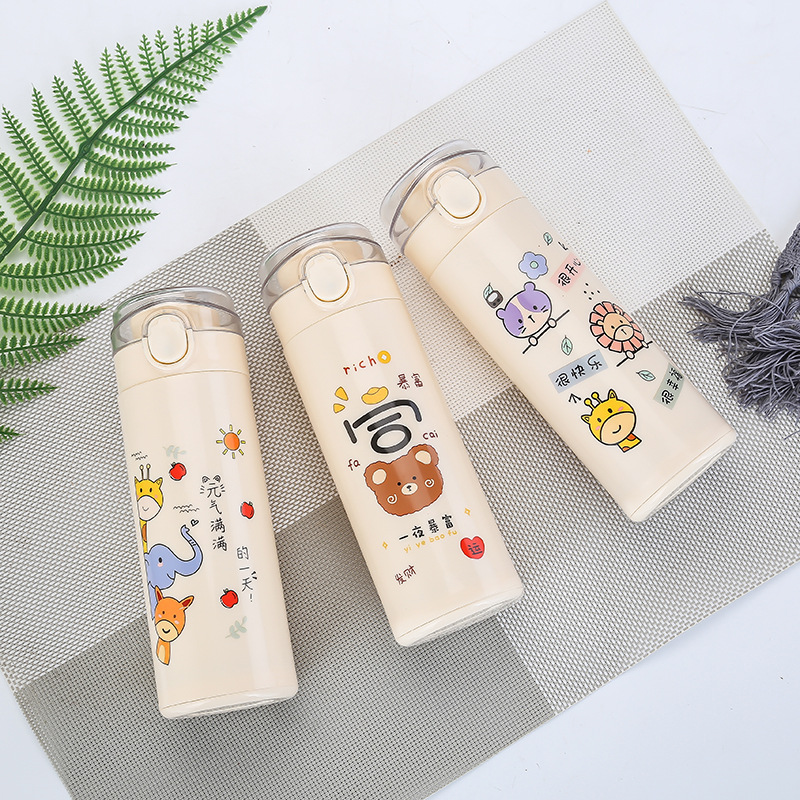 Fashion Double Layer Plastic Glass Cup Transparent Lid Pea Glass Cup Portable Student Children Water Cup Cute Cartoon Bouncing Cup