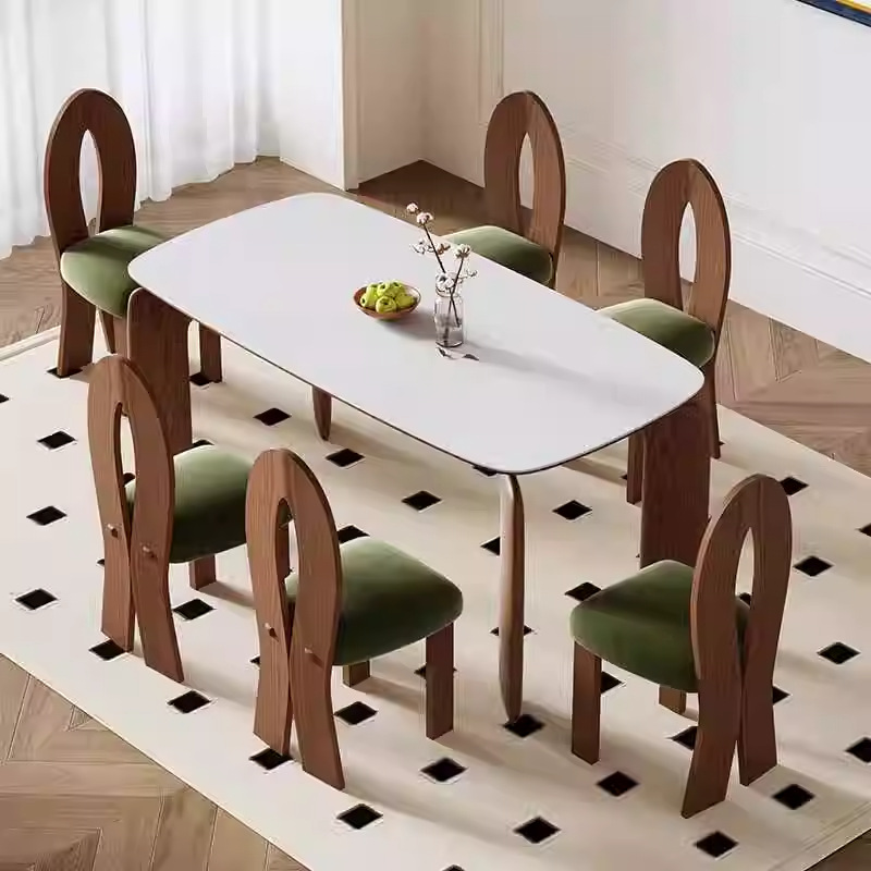 大司马法式中古风复古风大象腿餐桌长方形白蜡木实木餐桌岩板餐桌