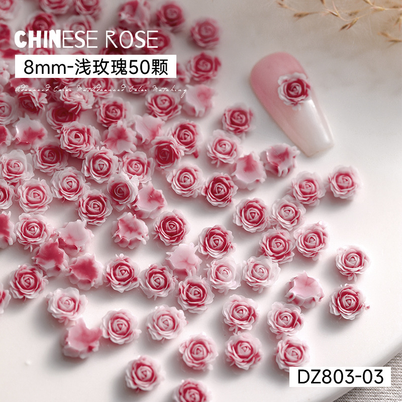 Nail jewelry rose mixed gradient blooming camellia rose colorful internet celebrity resin nail jewelry