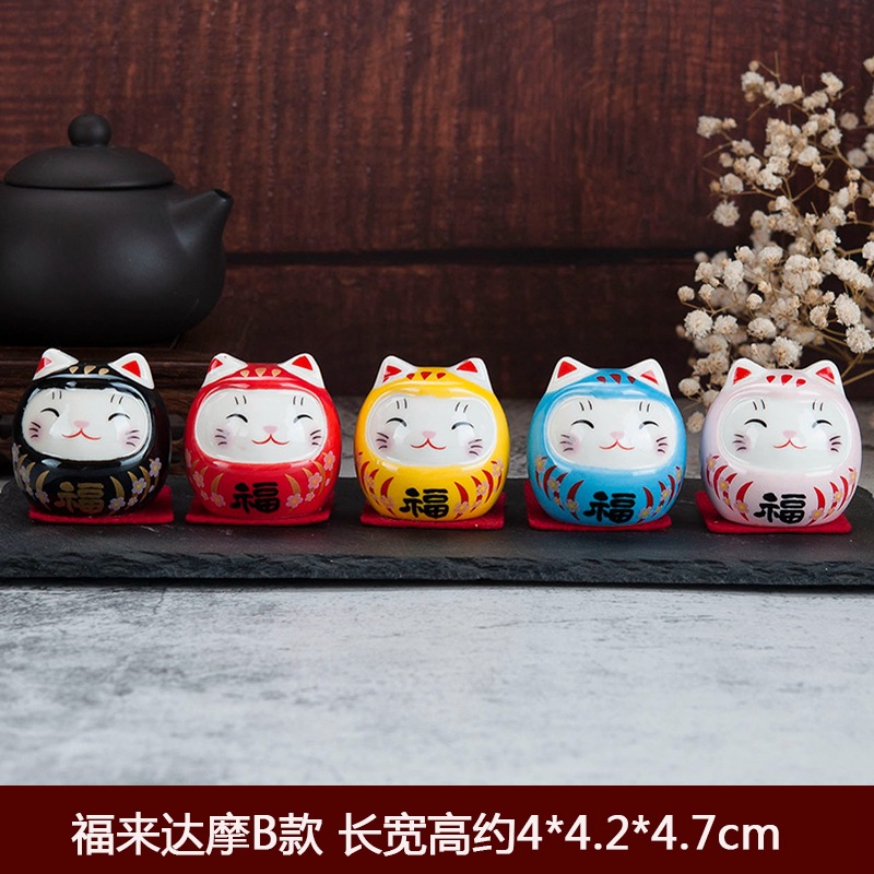 Estilo japonés Damo decoración de cerámica Japonesa Damo huevo suerte Damo pequeño tamaño mini gato afortunado decoración del coche